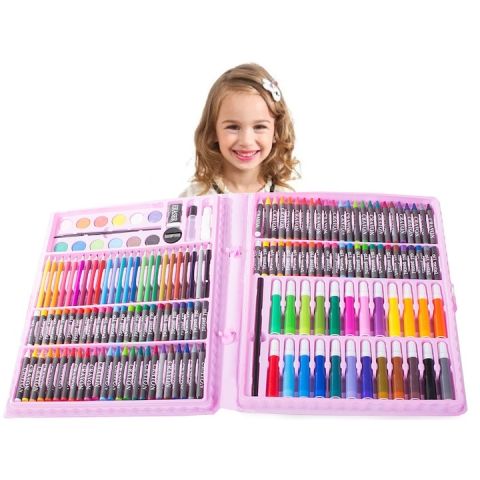 Set pictat si desen, 168 piese, gentuta depozitare tip valiza, roz, 34 x 27 x 4 cm – complet, creativ si ideal pentru copii pasionati de arta [5]