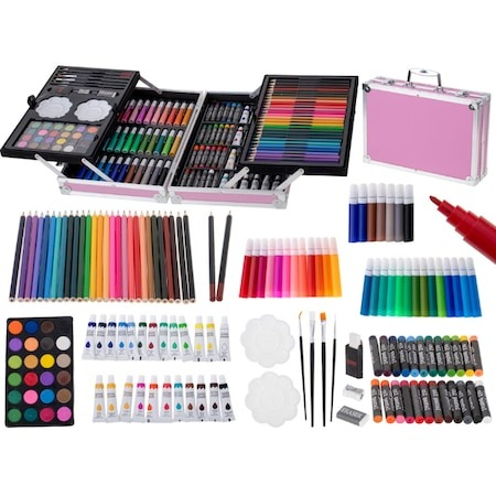 Set,trusa de pictura si desen pentru copii,creioane,markere,culori 145 piese - Roz [4]