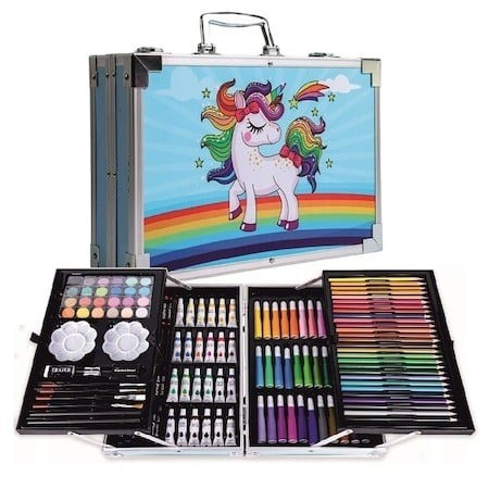 Set pictură și desen - Set,trusa de pictura si desen pentru copii,creioane,markere,culori 145 piese - Albastru