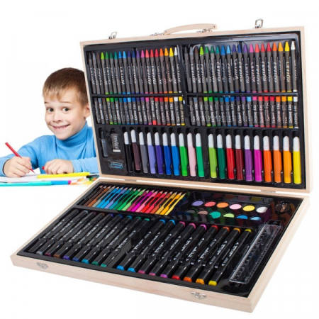 Set trusa completa de pictura si desen pentru copii, din lemn 188 piese [1]