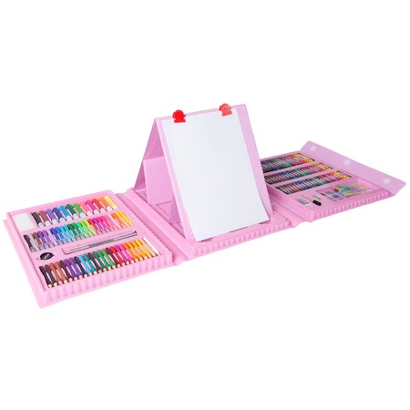 Set pictură și desen - Set,trusa completa pentru copii,desenat,colorat si pictat,208 piese,trusa inclusa - Roz