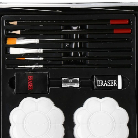 Set pictura si desen pentru copii, 145 piese, creioane, markere, acuarele, pasteluri, geanta aluminiu cu maner, albastru [11]