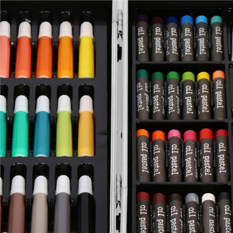 Set pictura si desen pentru copii, 145 piese, creioane, markere, acuarele, pasteluri, geanta aluminiu cu maner, albastru [9]