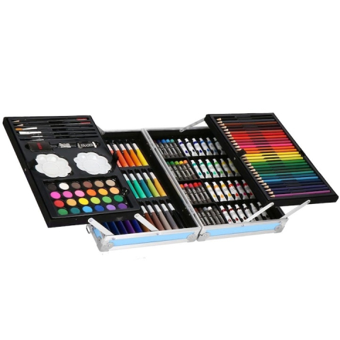 Set pictura si desen pentru copii, 145 piese, creioane, markere, acuarele, pasteluri, geanta aluminiu cu maner, albastru [16]