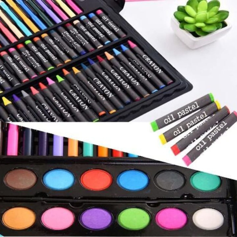 Set pictura si desen pentru copii, 150 piese, creioane, pasteluri, acuarele, carioci si accesorii, trusa depozitare usoara, multicolor [2]