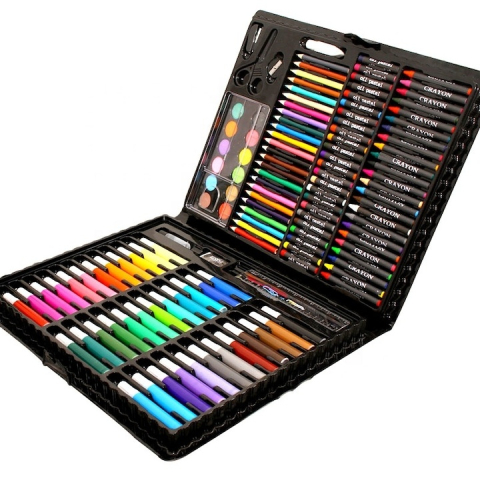 Set pictura si desen pentru copii, 150 piese, creioane, pasteluri, acuarele, carioci si accesorii, trusa depozitare usoara, multicolor [1]