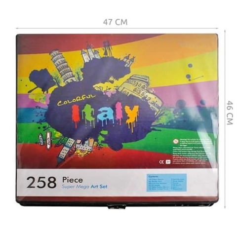 Set pictura si desen pentru copii, 258 piese, creioane, acuarele, markere, pasteluri si accesorii, cutie depozitare din lemn, negru [2]