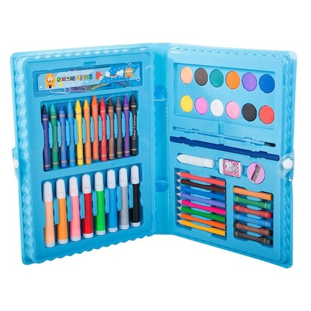 Set pictură și desen - Set pictura si desen pentru copii, 68 piese, depozitate in geanta - Albastru