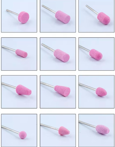 Set pietre abrazive pentru freza electrica de unghii, 12 piese, capete pentru slefuire, finisare si indepartarea cuticulelor, roz [3]