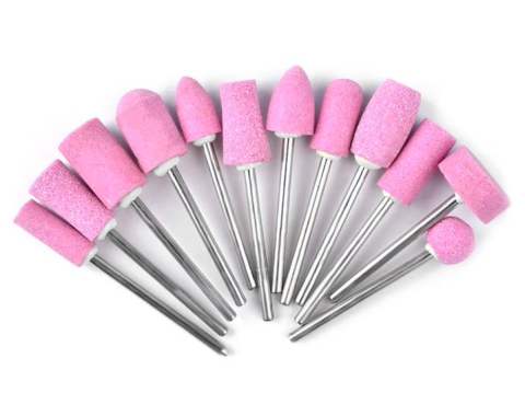 Set pietre abrazive pentru freza electrica de unghii, 12 piese, capete pentru slefuire, finisare si indepartarea cuticulelor, roz [1]