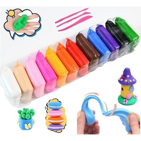 JOCURI ȘI JUCĂRII - Set plastilina spuma magica pentru modelaj, 12 culori vibrante, 3 ustensile incluse, material non-toxic, pentru joaca educativa si activitati creative