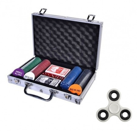 Poker si ruleta - Set Poker profesional 200 jetoane, servieta de aluminiu + Spinner CADOU