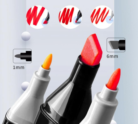 Set profesional 100 markere multicolore cu doua capete, varf fin 1 mm si tesit 3-6 mm, suport organizator compartimentat si geanta [2]