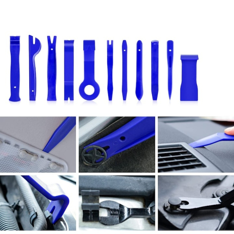 Set profesional 11 chei extractoare pentru demontarea tapiteriei auto si a radioului, material plastic rezistent, 11 piese, culoare albastra [1]