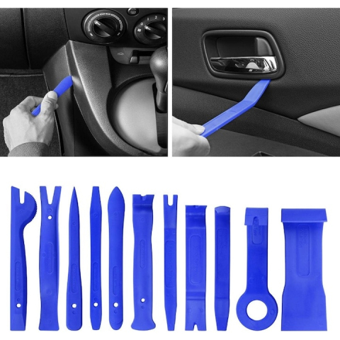 Set profesional 11 chei extractoare pentru demontarea tapiteriei auto si a radioului, material plastic rezistent, 11 piese, culoare albastra [6]