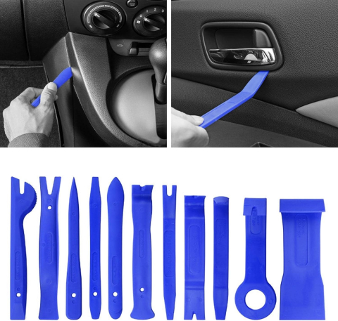 Set profesional 11 chei extractoare pentru demontarea tapiteriei auto si a radioului, material plastic rezistent, 11 piese, culoare albastra [8]