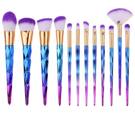 Cosmetice fata - Set profesional 12 pensule de machiaj, multicolor cu design unic