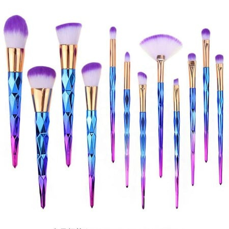 Set profesional 12 pensule de machiaj, multicolor cu design unic [1]
