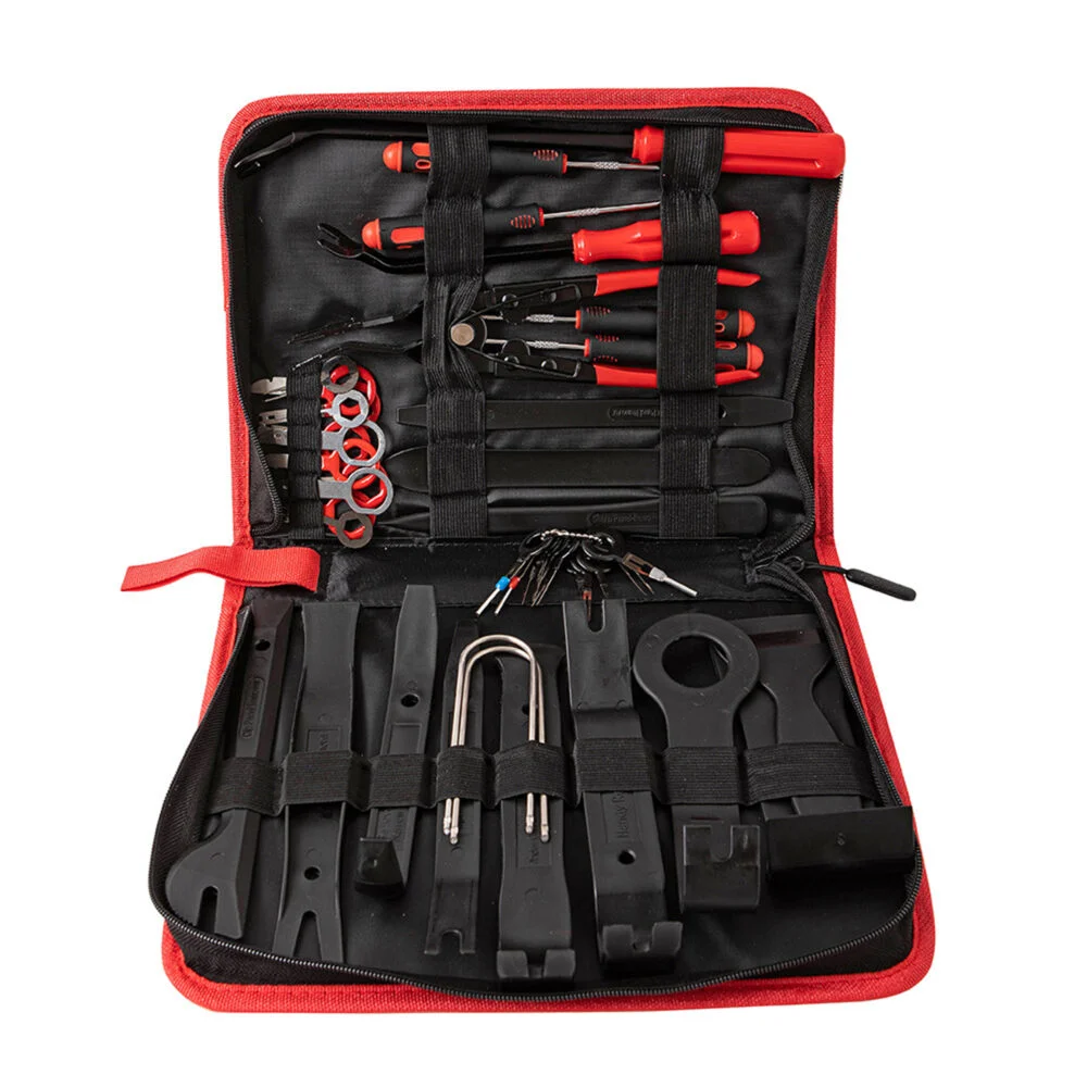 Set profesional 43 piese pentru demontare tapiterie auto, panouri, cleme si radiouri, cu husa de transport, unelte din plastic si metal [2]