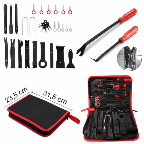 Set profesional 43 piese pentru demontare tapiterie auto, panouri, cleme si radiouri, cu husa de transport, unelte din plastic si metal [8]