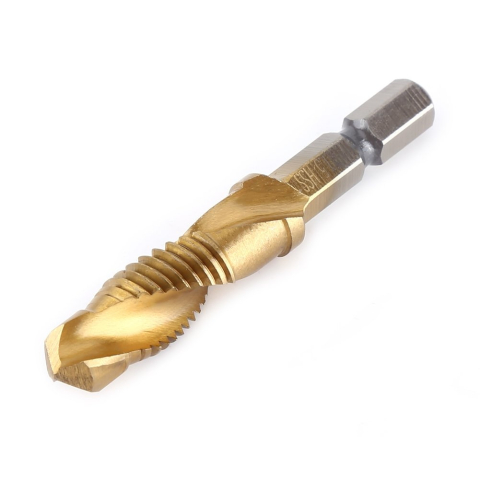 Set profesional 6 burghie cu tarod galben M3-M10, HSS titan, hexagonal 6.35 mm, pentru gaurire, filetare si sanfrenare, aluminiu, alama, plastic [12]