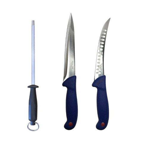 Cutite si tacamuri - Set profesional de macelarie 3 piese pentru injunghiere, dezosare si degresare, cutite din otel german si masat rotund