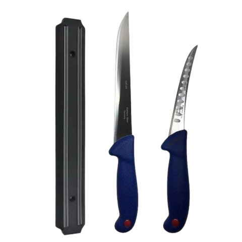 Cutite si tacamuri - Set profesional de macelarie, dezosat, transat, filetat, 2 cutite, otel carbon, suport magnetic