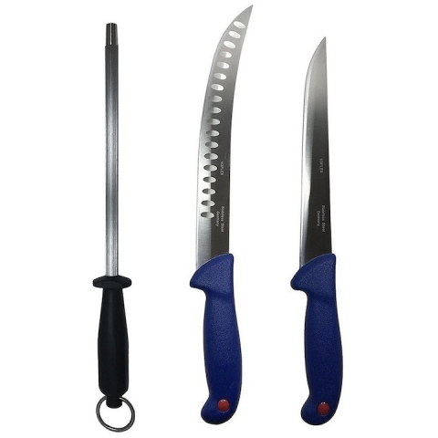 Cutite si tacamuri - Set profesional de macelarie, filetat transat, degresat, feliat, 2 cutite, masat pentru ascutit