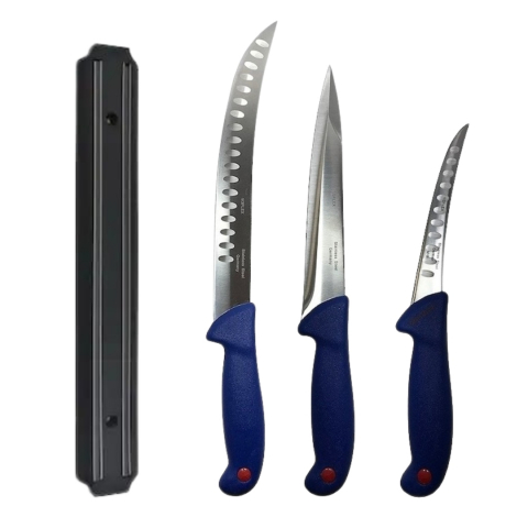 Cutite si tacamuri - Set profesional de macelarie, filetat transat, injunghiat, dezosat, 3 cutite, suport magnetic
