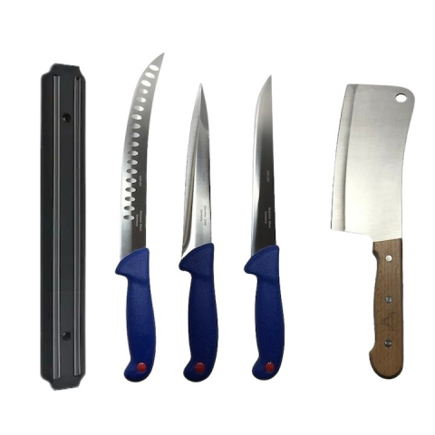 Cutite si tacamuri - Set profesional de macelarie, injunghiat, dezosat, transat, filetat, 3 cutite, suport magnetic si satar