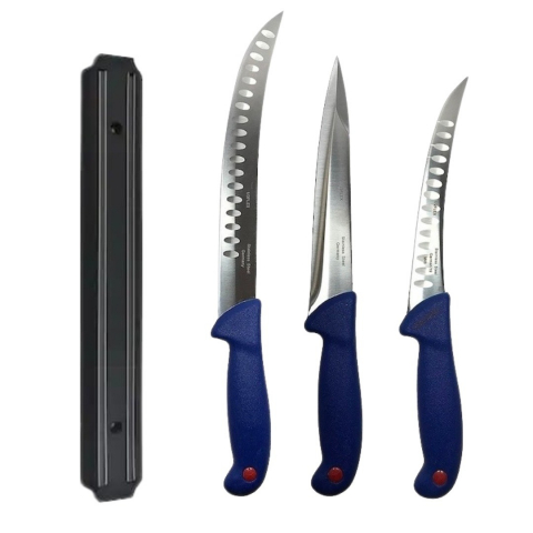 Cutite si tacamuri - Set profesional de macelarie, injunghiat, transat, dezosat, filetat, 3 cutite, suport magnetic