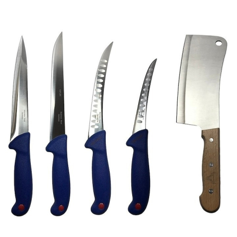 Cutite si tacamuri - Set profesional de macelarie, injunghiat, transat, dezosat, filetat, satar si 4 cutite