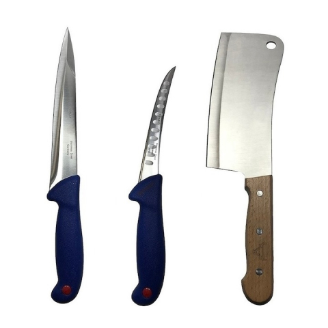 Cutite si tacamuri - Set profesional de macelarie, injunghiat, transat, filetat, dezosat, 2 cutite, satar