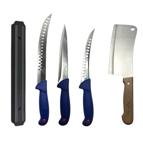 Cutite si tacamuri - Set profesional de macelarie, transat, dezosat, filetat, injunghiat, 3 cutite, satar si suport magnetic
