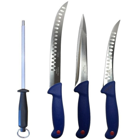 Cutite si tacamuri - Set profesional de macelarie, transat, injunghiat, dezosat, filetat, 3 cutite, masat pentru ascutit