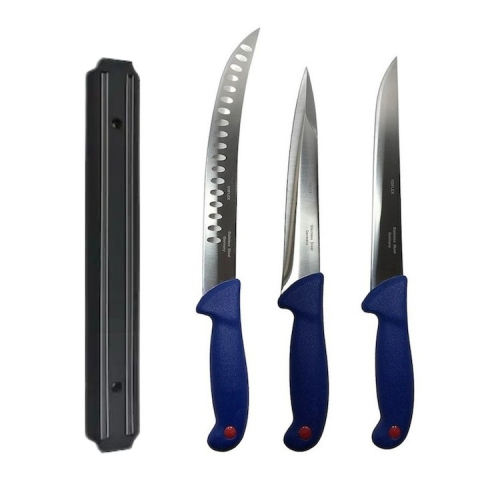 Cutite si tacamuri - Set profesional de macelarie, transat, injunghiat, dezosat, filetat, 3 cutite, suport magnetic