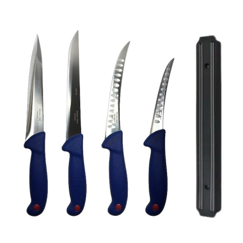 Cutite si tacamuri - Set profesional de macelarie, transat, injunghiat, dezosat, filetat, 4 cutite si suport magnetic