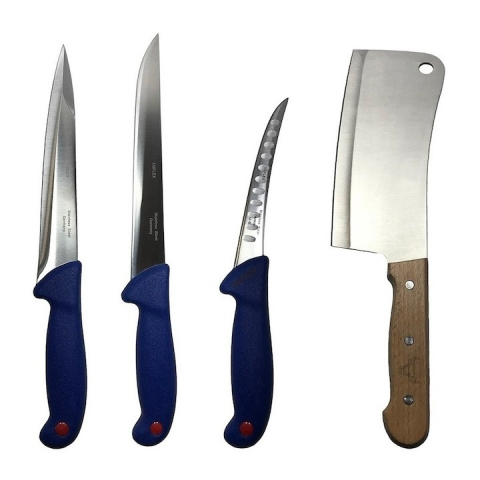 Cutite si tacamuri - Set profesional de macelarie, transat, injunghiat, dezosat, filetat, satar, 3 cutite otel carbon