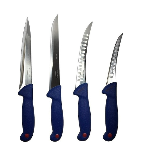 Cutite si tacamuri - Set profesional de macelarie, transat, injunghiat, filetat, dezosat, 4 cutite, otel carbon