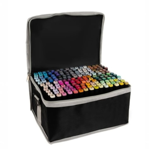 Jucării de desenat - Set profesional de markere dual tip, 168 culori intense, cu husa de transport – pentru desen, schite, proiecte artistice si scoala