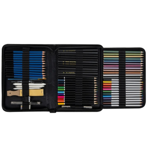 Set profesional desen, 73 piese, cu creioane grafit si colorate, husa textila, 30 x 21 x 3.5 cm [6]