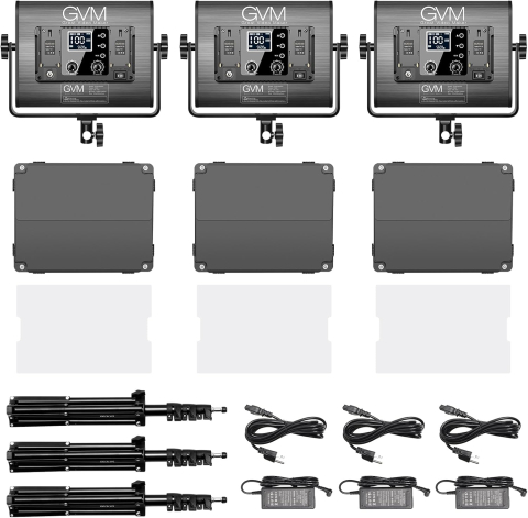 Set profesional iluminare studio cu 3 panouri LED RGB 50W, control prin aplicatie Bluetooth, 3200K-5600K, CRI97+, trepiede reglabile, pentru fotografie, video si streaming [2]