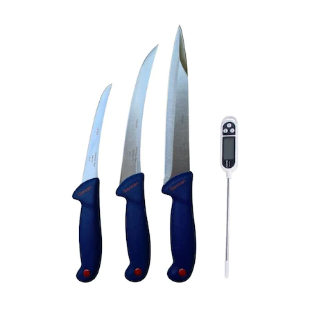Cutite si tacamuri - Set 3 cutite profesionale de macelarie,injunghiat,filetat,dezosat + 1 termometru alimentar