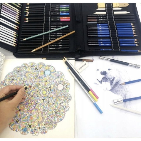 Set profesional pentru schite in creion, 72 piese, creioane colorate, bloc desen, mapa depozitare – complet si portabil pentru artisti, studenti si pasionati de desen [9]