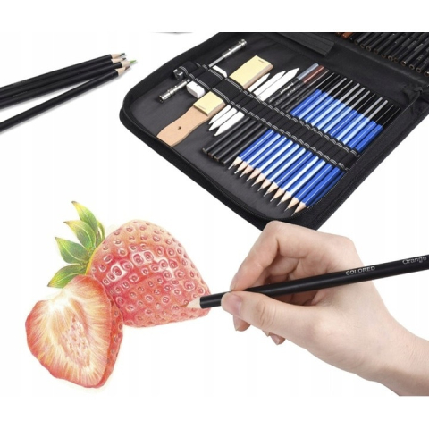 Set profesional pentru schite in creion, 72 piese, creioane colorate, bloc desen, mapa depozitare – complet si portabil pentru artisti, studenti si pasionati de desen [6]