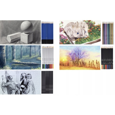 Set profesional pentru schite si desen, 72 piese, creioane colorate, creioane schita, creioane acuarela, accesorii si mapa depozitare, multicolor [2]