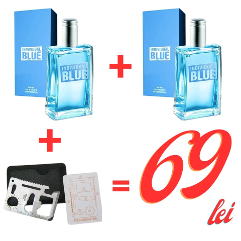 Set promotional – 2 parfumuri Individual Blue + 1 unealta multifunctionala tip card, oferta speciala la 69 lei