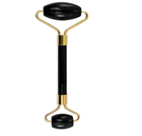 Set Rola Masaj Faciala si Piatra Gua Sha, Piatra Naturala Neagra, Accesorii Aurii, Efect Lifting si Anti-Pungi [5]