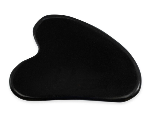 Set Rola Masaj Faciala si Piatra Gua Sha, Piatra Naturala Neagra, Accesorii Aurii, Efect Lifting si Anti-Pungi [3]