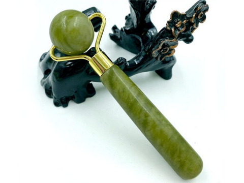 Set role masaj facial jad natural, gua sha, roller dublu, anti riduri, drenaj limfatic, efect racoritor, piele ferma [4]